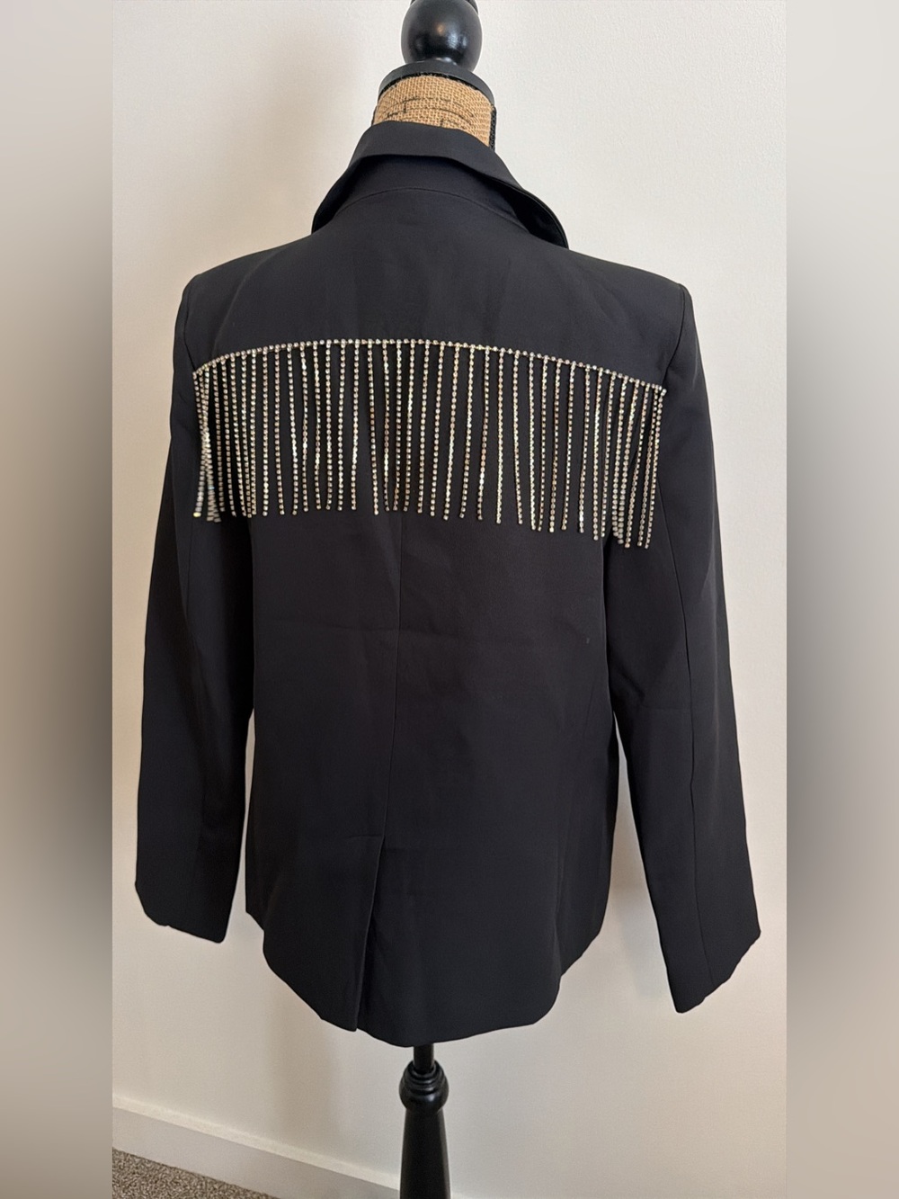 Black Rhinestone Fringe Blazer - Picture 3 of 4